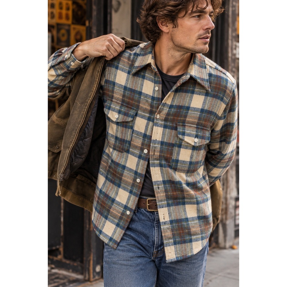 Vintage 70s Pendleton Pure Virgin Wool Plaid Flannel Shirt Made USA Mens M